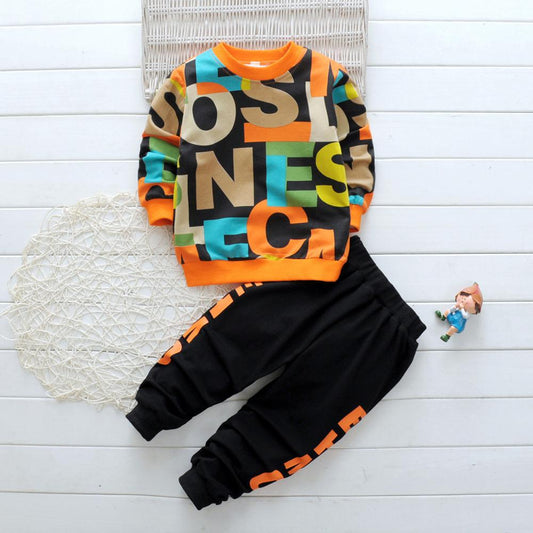Kids Letter Print Pullover Tops and Pants 2pcs Sport Outfits