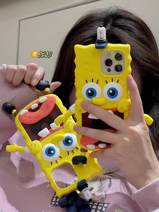 3D spongebobs detachable arm kawaii cartoon Phone Cases For iPhone