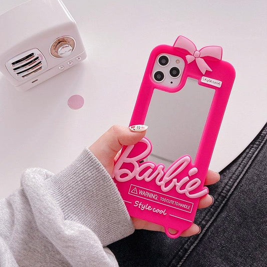 Kawaii Barbie Phone Case Anime Doll Pendant Fashion Cover with Mirror
